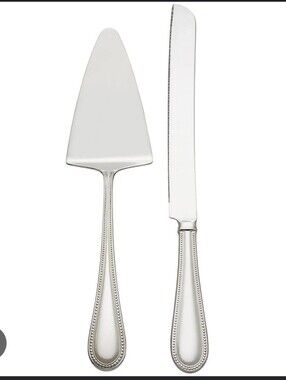 Lenox Silver Beaded Handle Cake Server and Knife Set